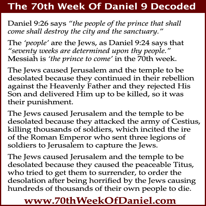 Dr. John Barnett of Discover the Book Ministries says the people in Daniel 9:26 are the Romans.